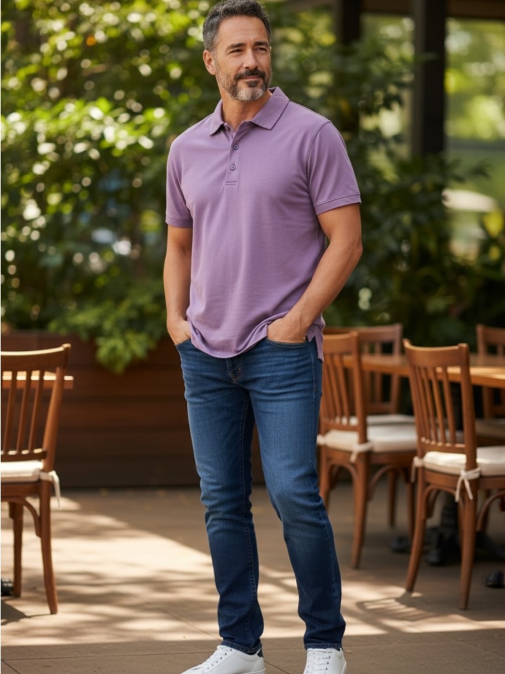 Fabletics Men's 24-7 Soft Short-Sleeve Polo in Light Purple Golf Casual size L